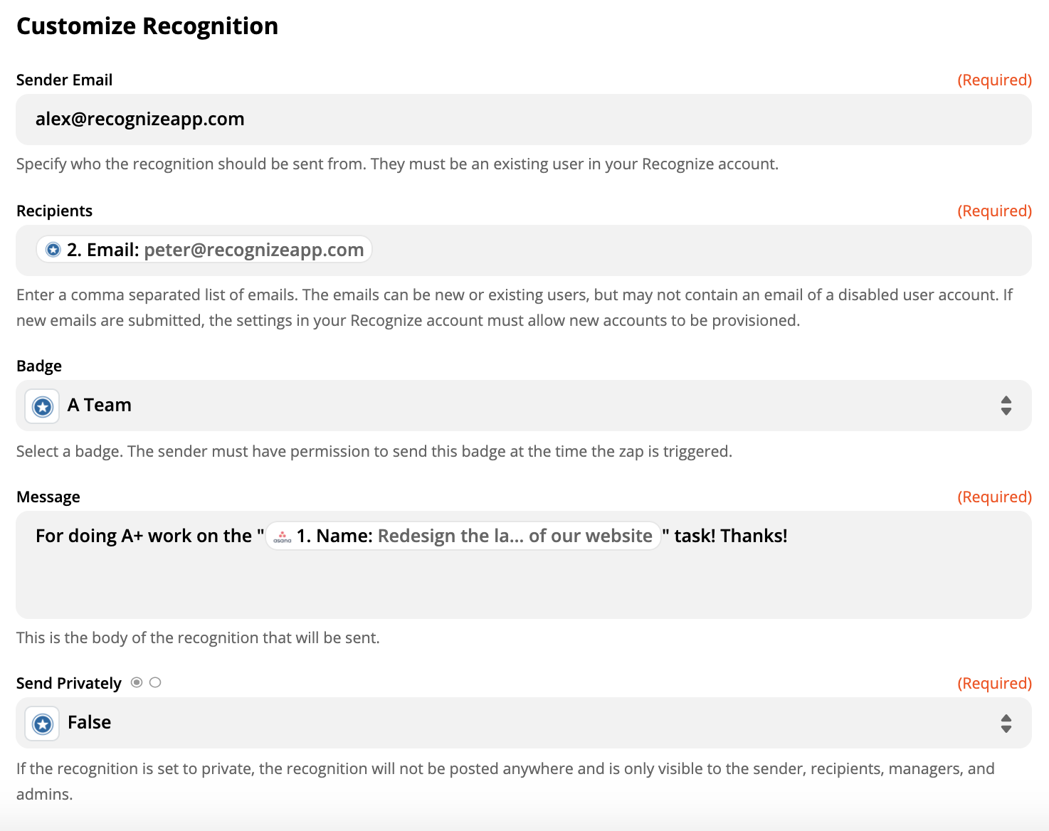 Creating an employee recognition for Asana