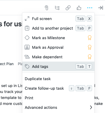 Adding a tag in Asana to a task