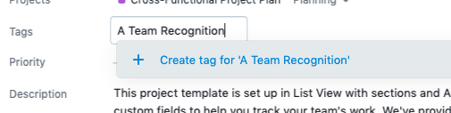 Adding an A Team Recognition tag to Asana Task
