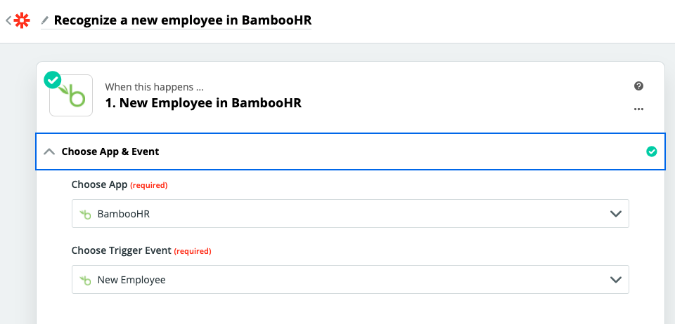 Choosing Bamboo in Zapier