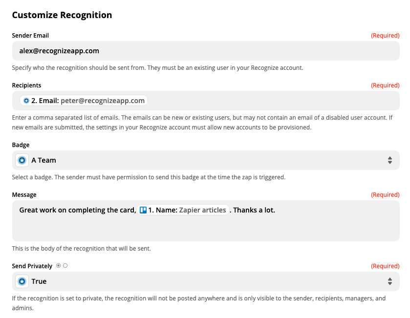 Recognizing someone for a Trello card setup