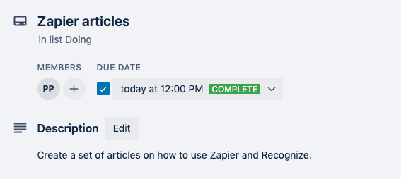 A card in Trello with Due Date and someone is assigned it.