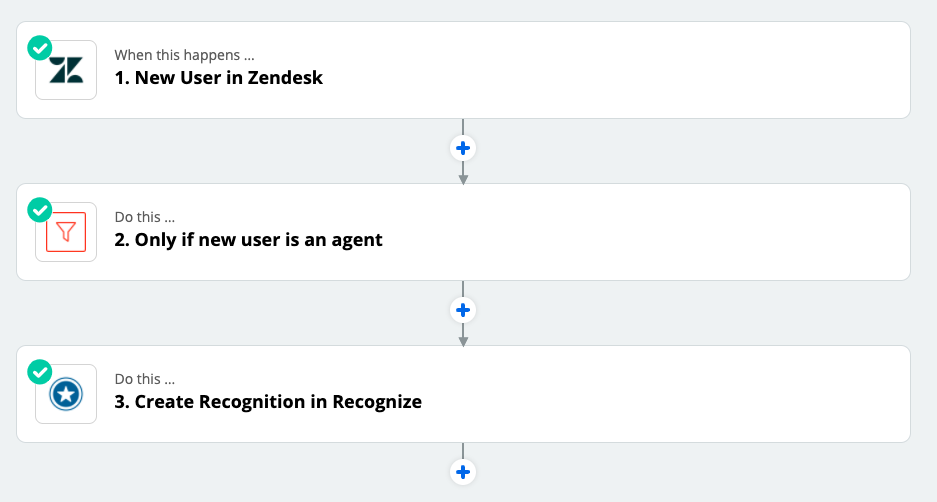 New user in zendesk to filter to agent to send recognition overview