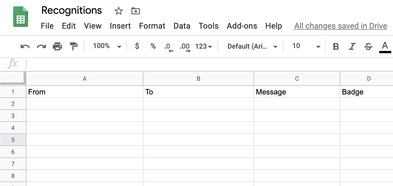 Recognition spreadsheet