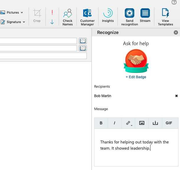 Outlook send recognition