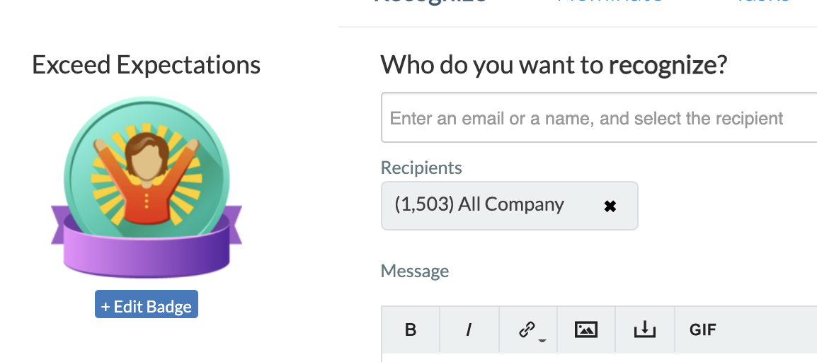 An executive sending a recognition online to all employees