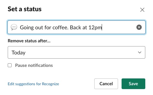 Changing your status in Slack