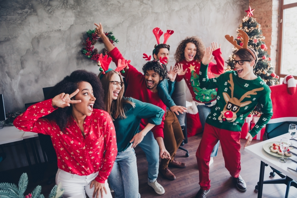 employees having fun at their holiday party
