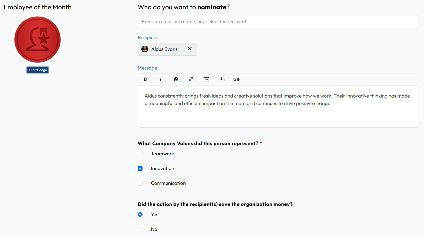 Recognize nomination