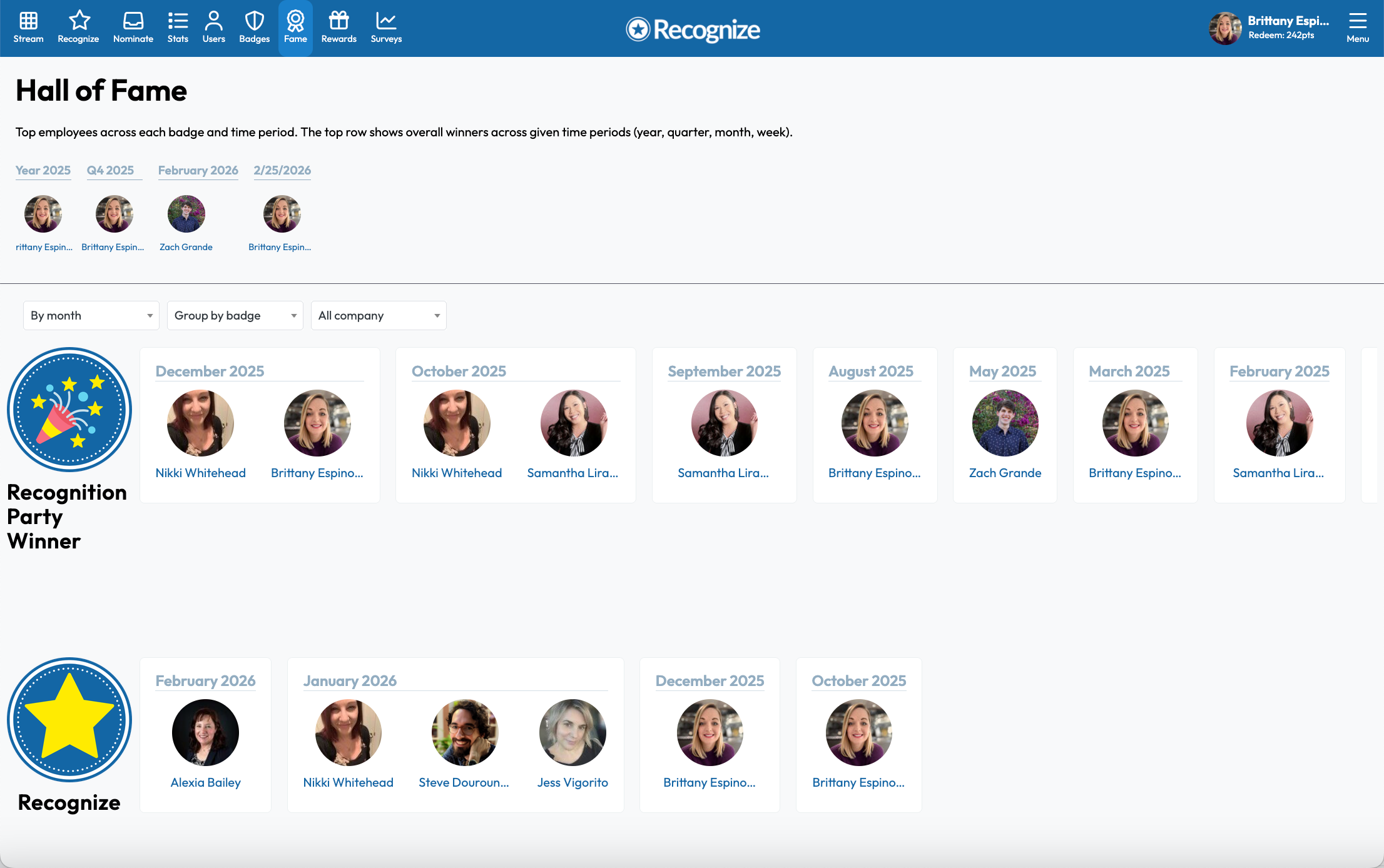 Recognize hall of fame