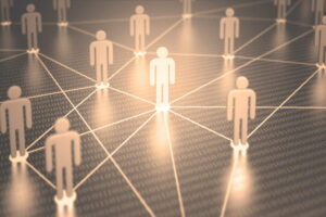 Digital employee network visual representing workforce connection across distributed teams