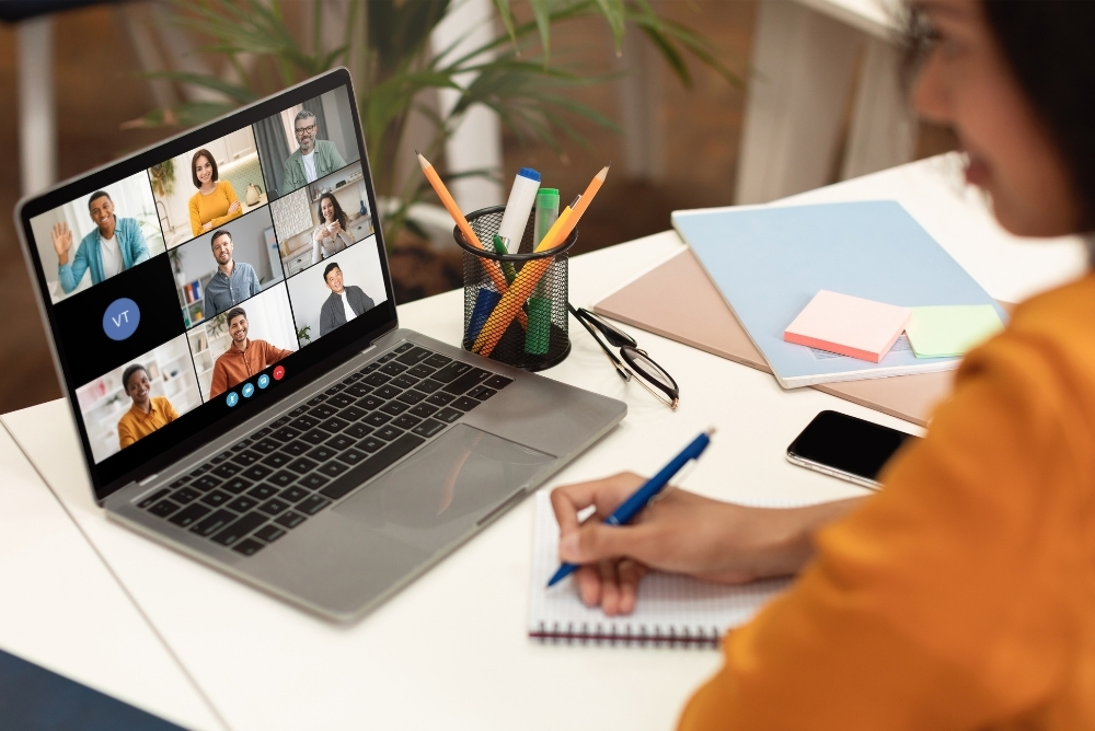 Employee joining a virtual team meeting across different locations