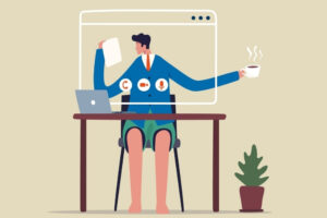 Remote employee working asynchronously from a home office
