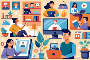 Distributed team collaborating across multiple remote workspaces