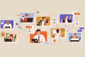 Distributed employees connected through digital workplace communication