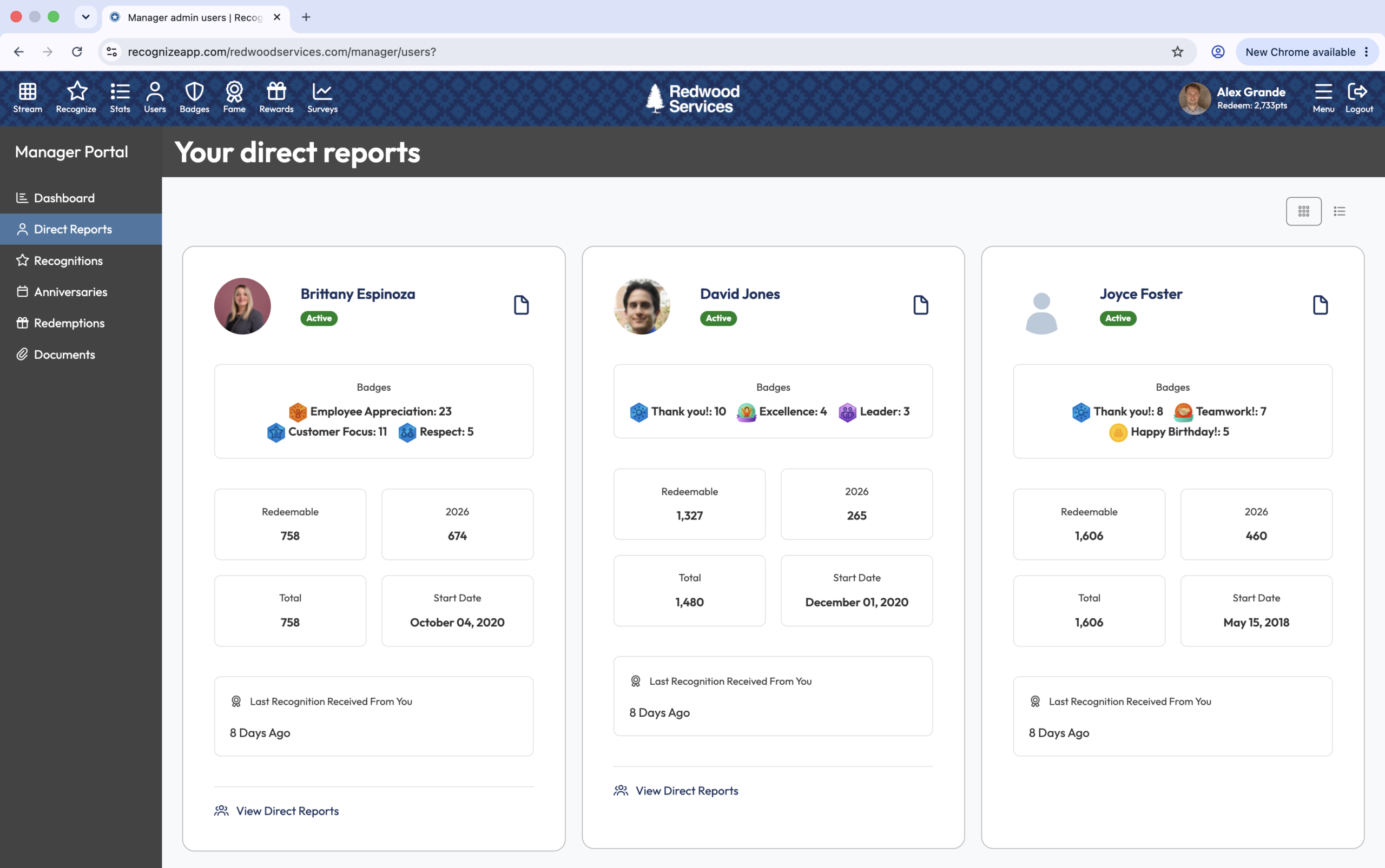 Manager view of direct reports