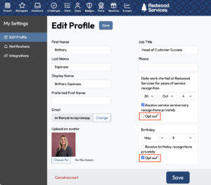 anniversary and birthday recognition control